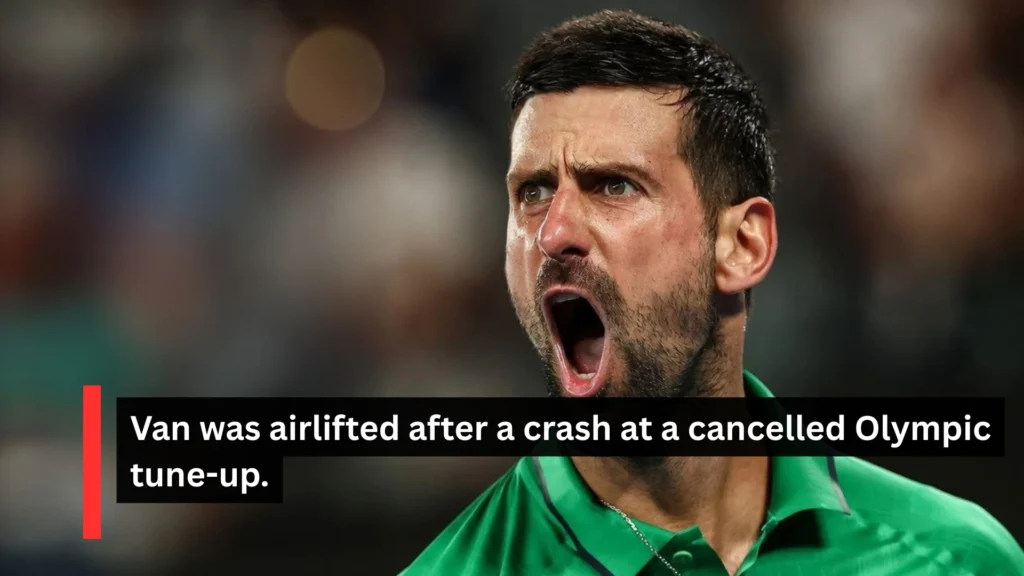 Van was airlifted after a crash at a cancelled Olympic tune-up.