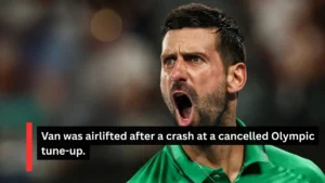 Van was airlifted after a crash at a cancelled Olympic tune-up.